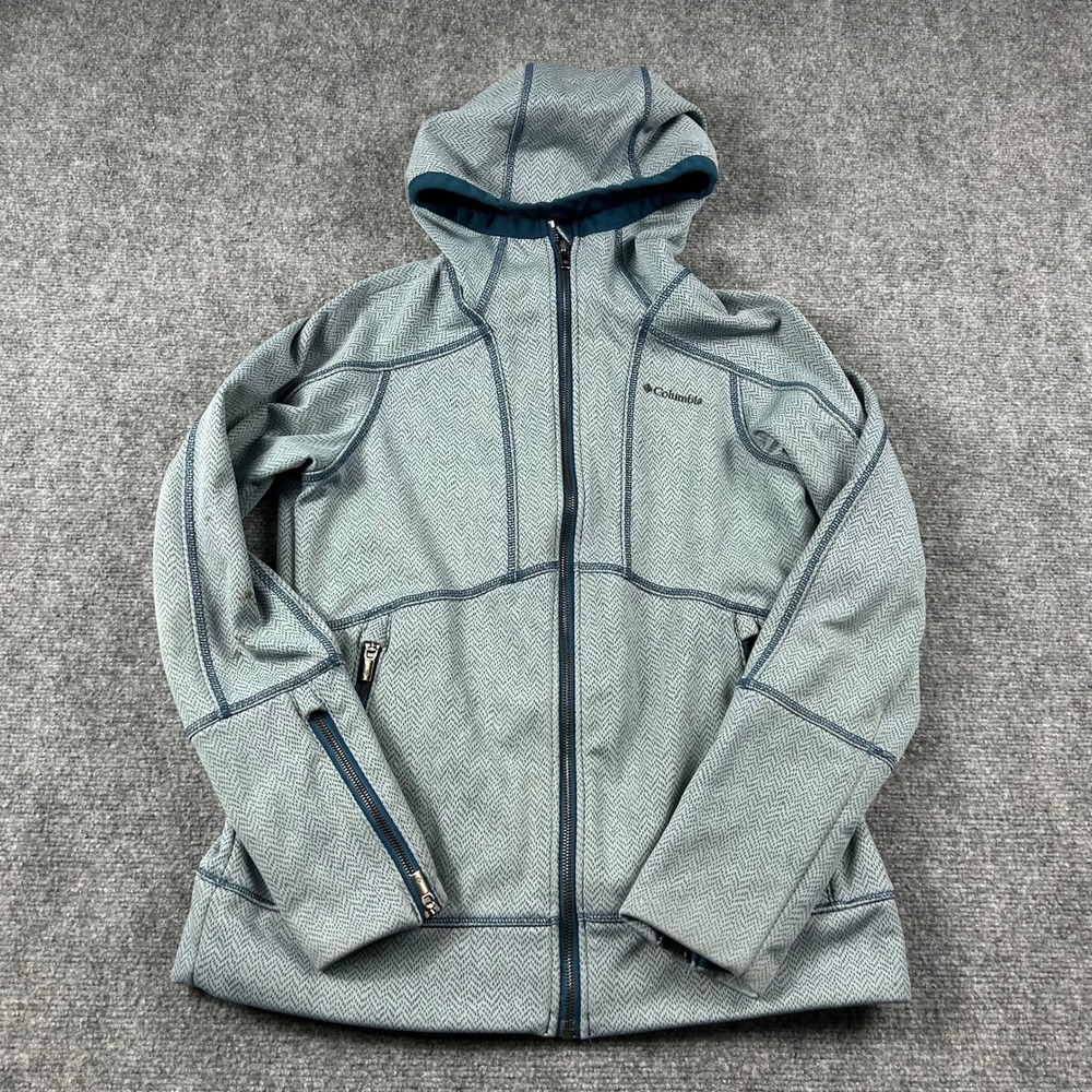 Columbia Full Zip Jacket Womens Medium Blue Herringbone Omni-Shield Hooded